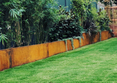 Corten steel edging and lawn installed by Phillips Landscapes